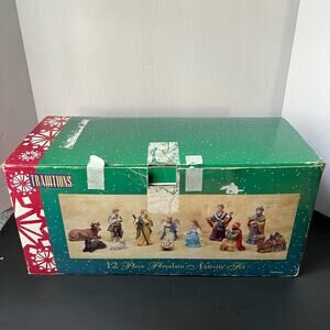 1994 Traditions Nativity Set 12 Piece Porcelain Hand Painted Christmas Decor VTG
